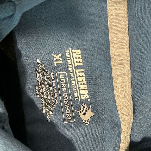 Reel Legends Men's XL Blue Hooded Long Sleeve Pullover with Kangaroo Pocket - Picture 9 of 9